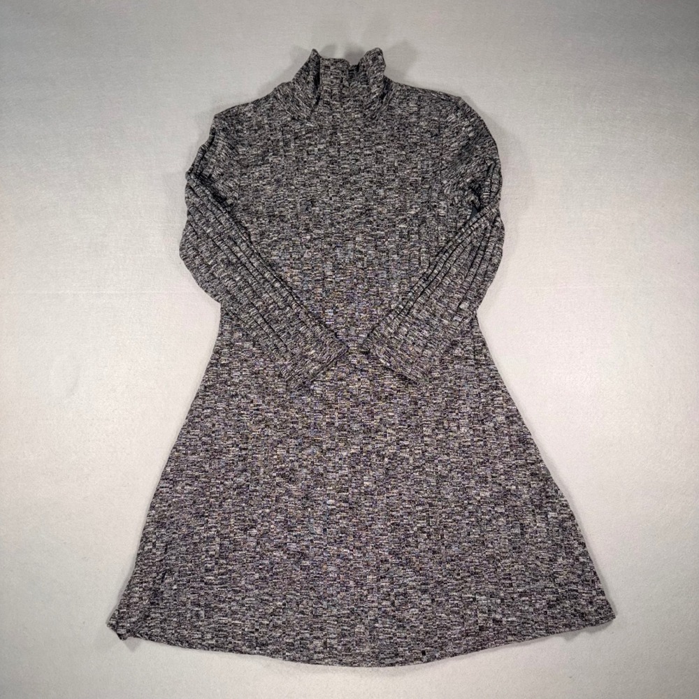 American Eagle Grey Marled Ribbed Knit Keyhole Back Mock Neck Mini Dress Medium